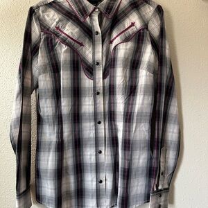 Women's Plaid Retro Western Shirt - Black, White, Pink
